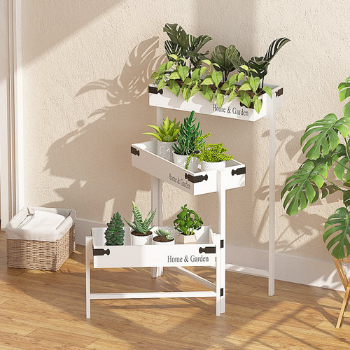 Arlmont & Co. Balcony Plant Stand, Flower Stand Solid Wood MultiLayer Foldable Trapezoidal